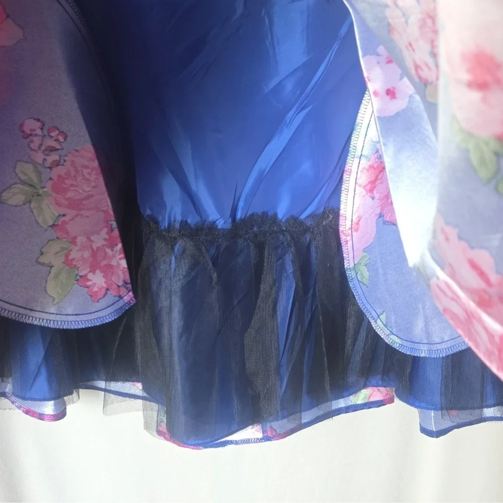 B. Darlin Blue Floral Flare/Pleated Lined Short Zip Up Skirt Girls 7/8